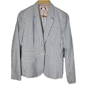 J. Crew Cotton Seersucker Blazer Jacket Blue White Stripes Classic Preppy Sz 8